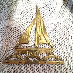 Vintage Interpur Brass Sailboat Wall Mounted Key Holder Nautical Decor Taiwan MC